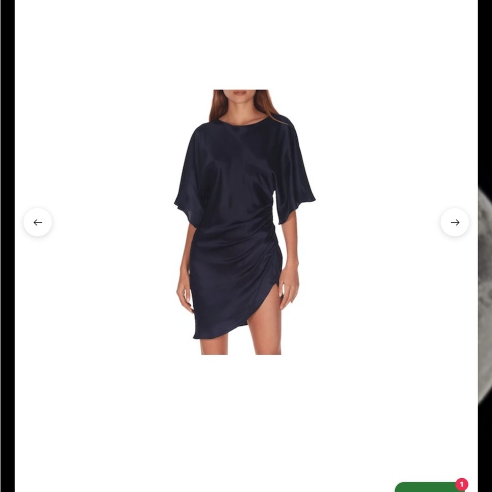 Amanda Uprichard Erte 100% Silk Navy Blue half‎ sleeve Dress Small